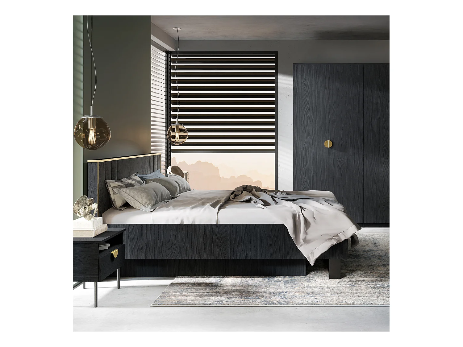 Bettgestell VIDIS schwarz, Maße 189x98x211 cm, ideal für große Schlafzimmer