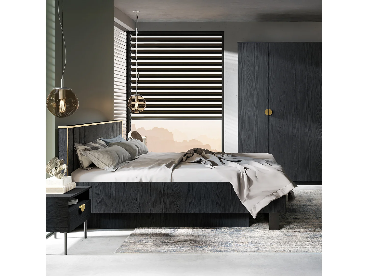 Bettgestell VIDIS schwarz, Maße 189x98x211 cm, ideal für große Schlafzimmer