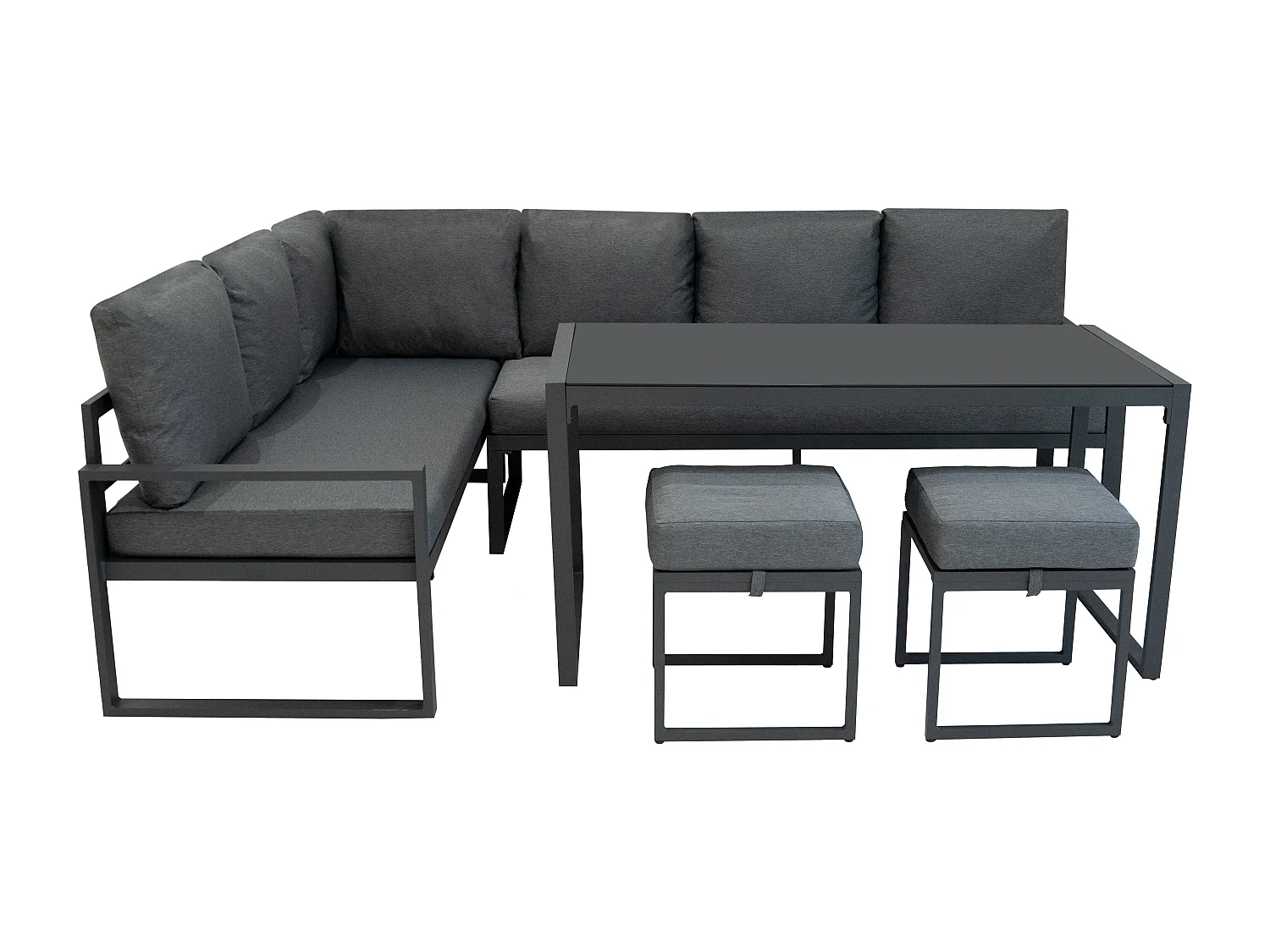 Anthrazitgraues Aluminium-Gartenmöbel-Set 7-Sitzer-Outdoor-Wohnzimmer