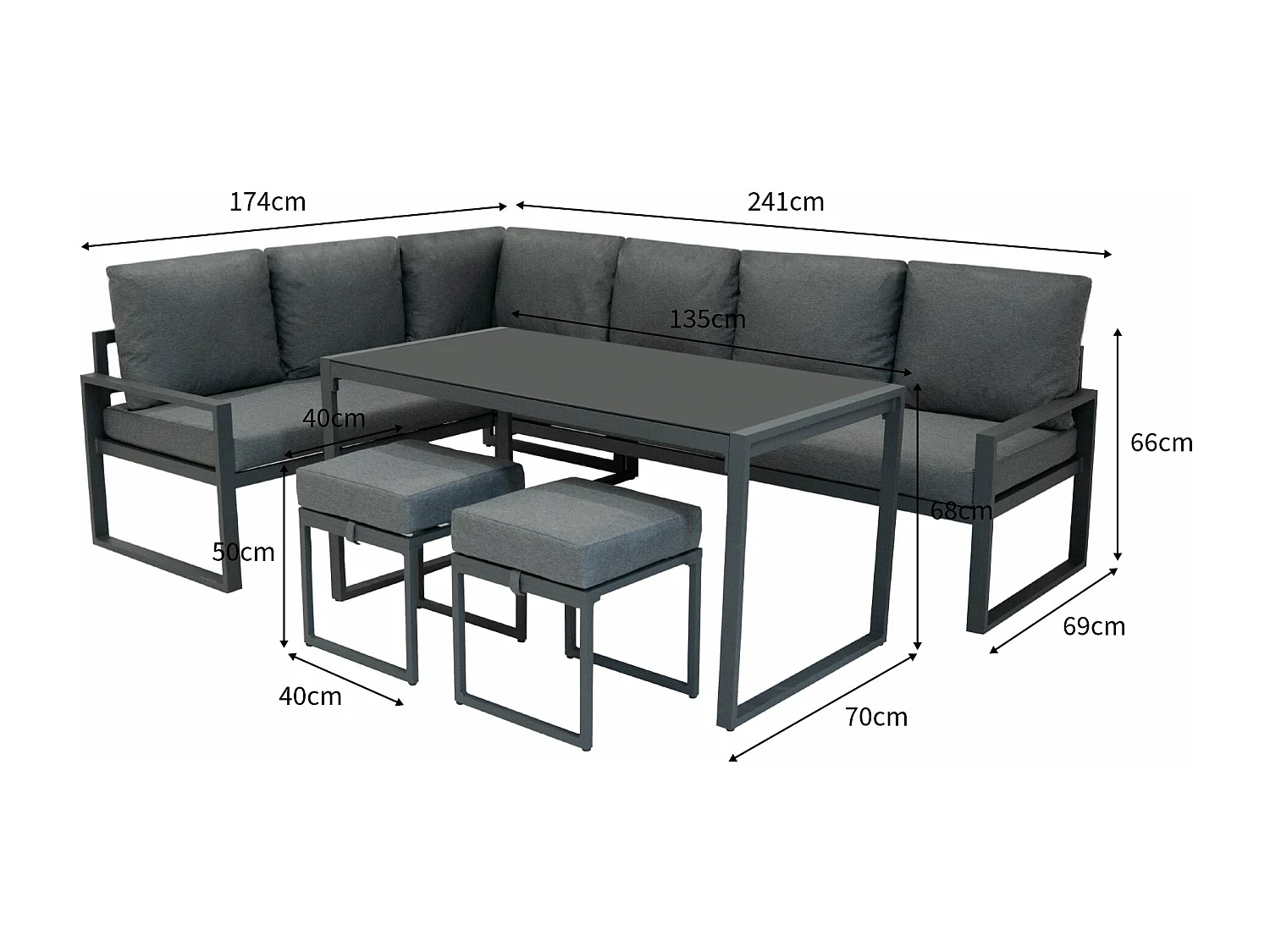 Anthrazitgraues Aluminium-Gartenmöbel-Set 7-Sitzer-Outdoor-Wohnzimmer