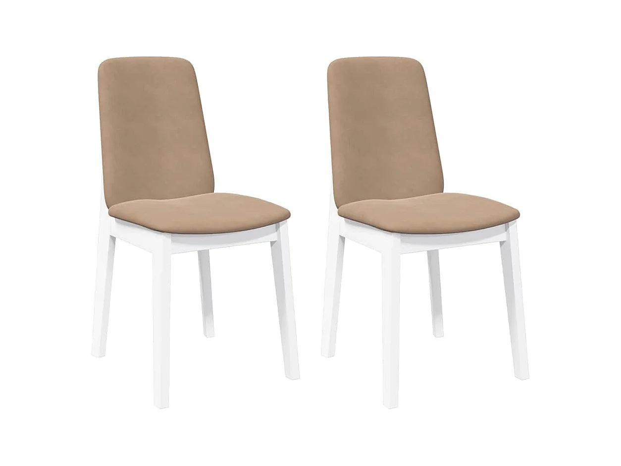 Chaises à manger coussins 2 pcs blanc bois massif caoutchouc