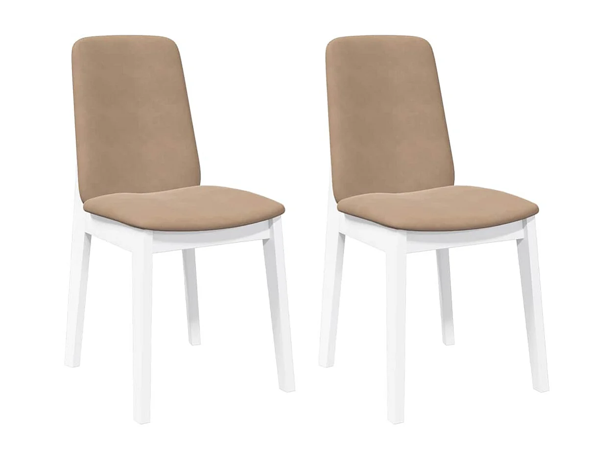 Chaises à manger coussins 2 pcs blanc bois massif caoutchouc