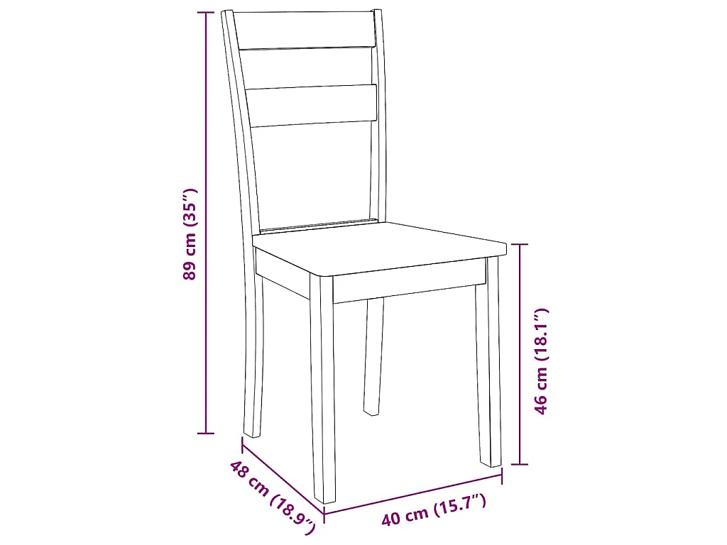 Chaises à manger 2 pcs bois massif naturel caoutchouc
