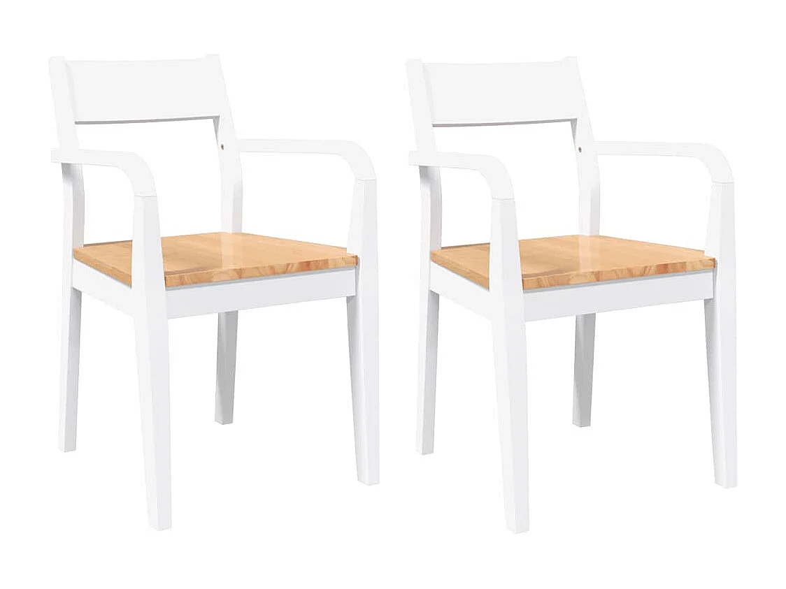 Chaises à manger 2 pcs blanc bois massif caoutchouc