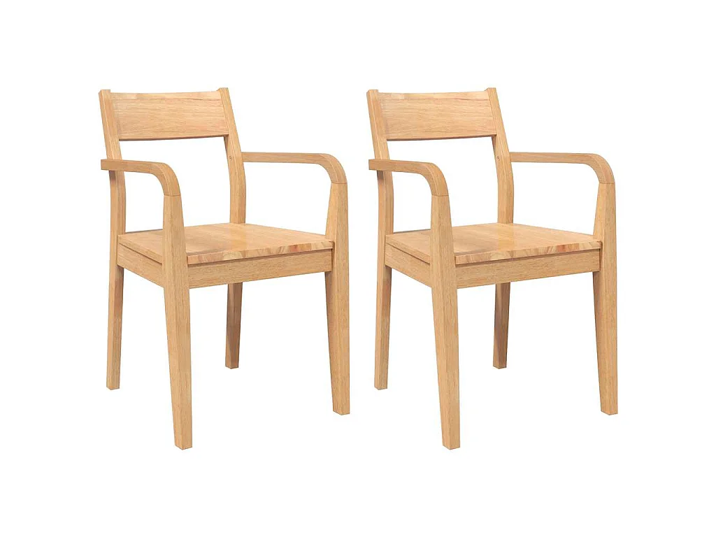 Chaises à manger 2 pcs bois massif naturel caoutchouc