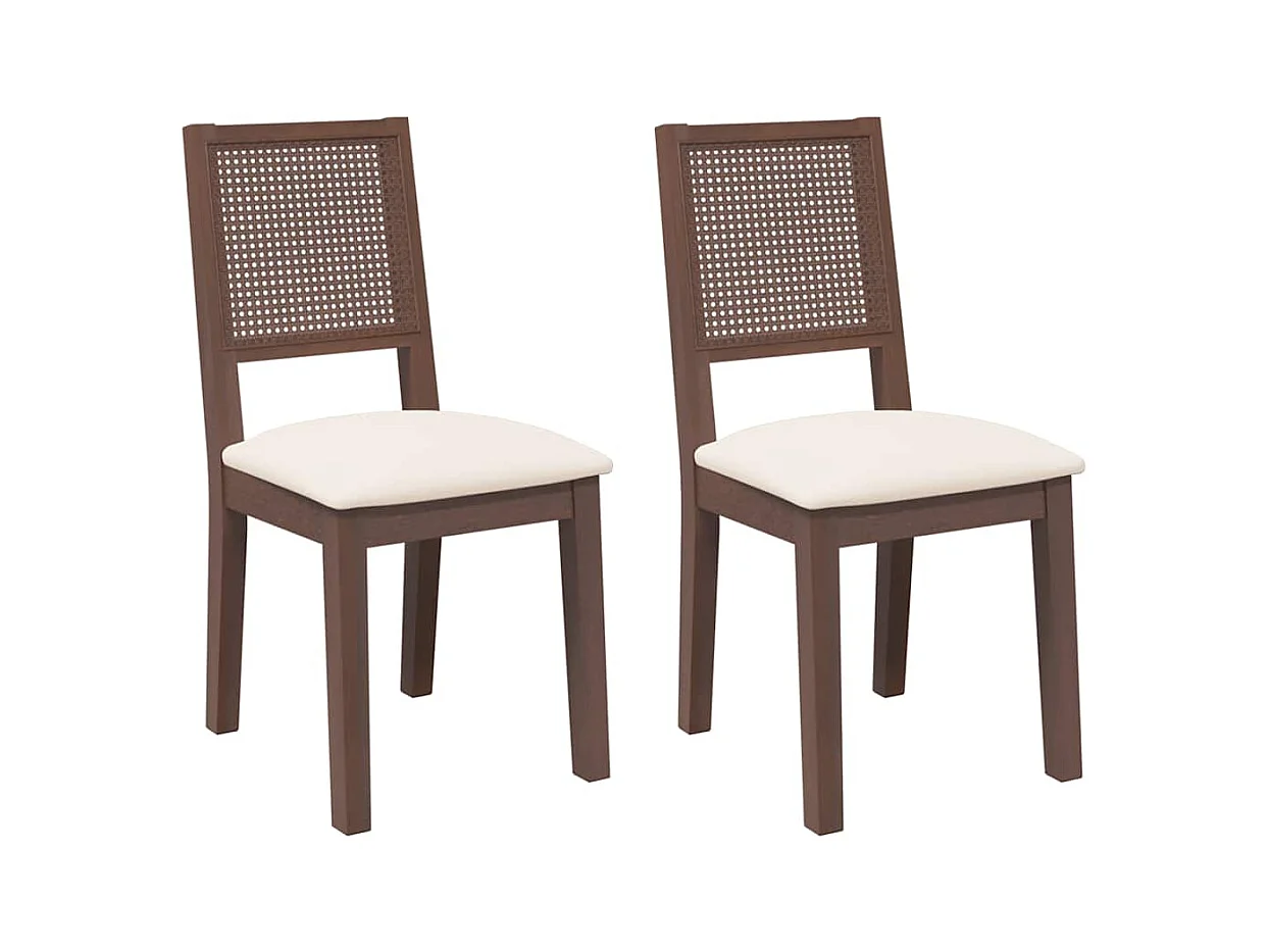 Chaises à manger coussins 2 pcs marron bois massif caoutchouc