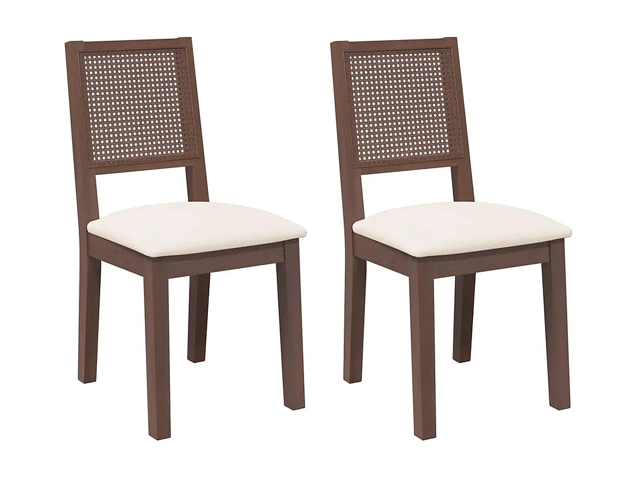 Chaises à manger coussins 2 pcs marron bois massif caoutchouc