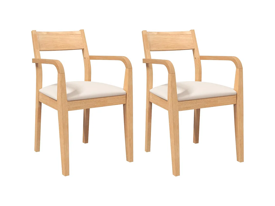 Esszimmerstühle mit Kissen 2 Stk. Natur Massivholz Gummibaum