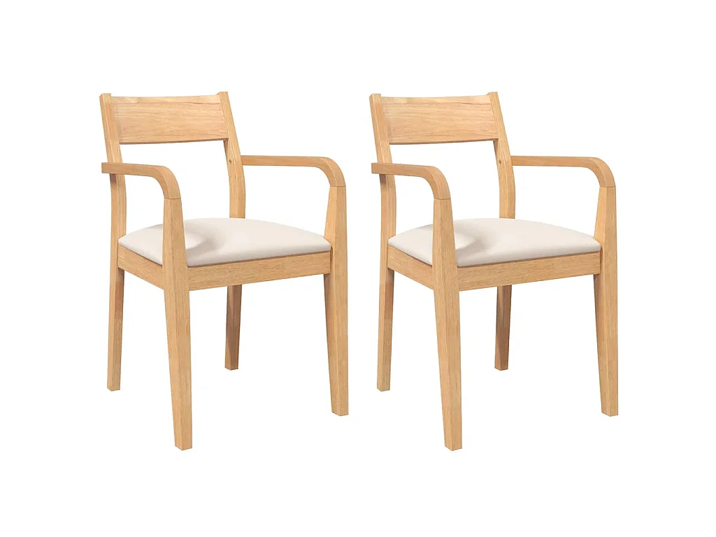Chaises à manger coussins 2 pcs naturel bois massif caoutchouc