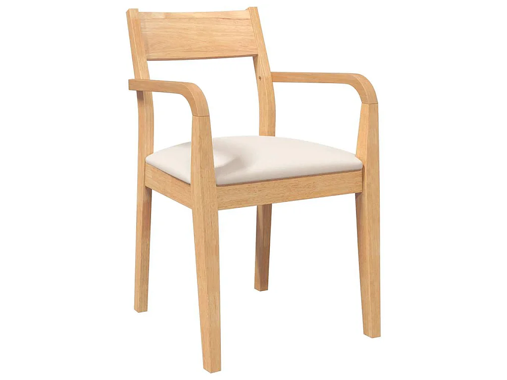 Chaises à manger coussins 2 pcs naturel bois massif caoutchouc