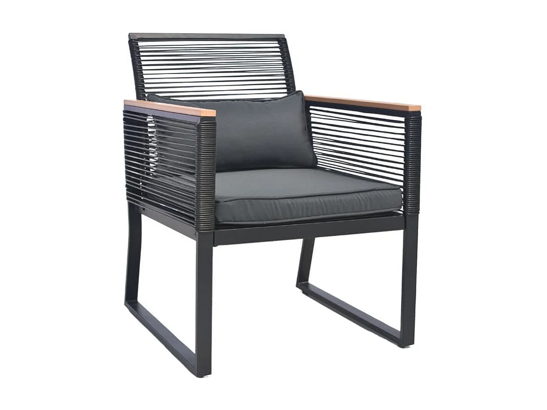 Conjunto de jardín Eleganza sofá doble + 2 sillas + mesa y cojines negro/roble