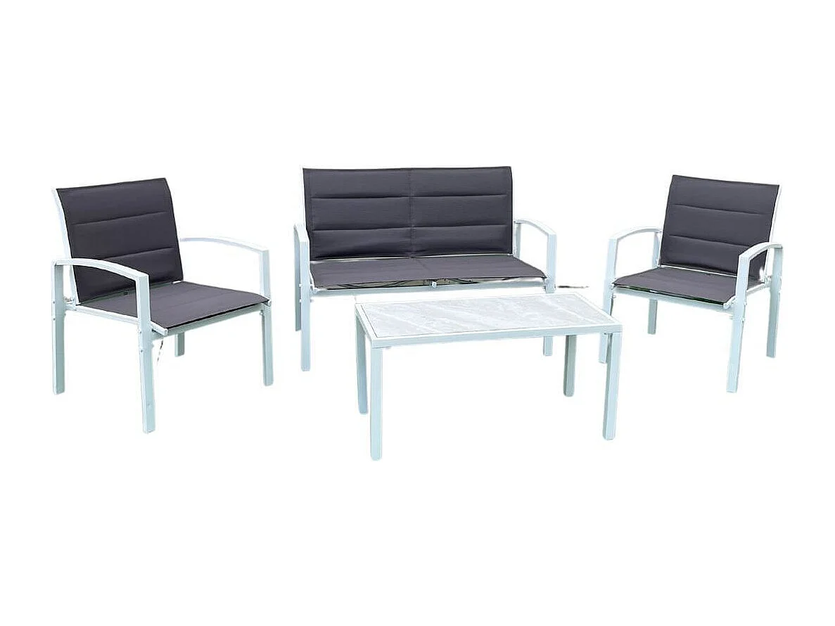 Conjunto de jardín Elba sofá doble + 2 sillas + mesa blanco/marrón