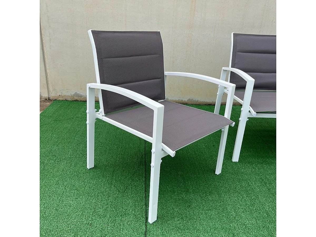 Conjunto de jardín Elba sofá doble + 2 sillas + mesa blanco/marrón