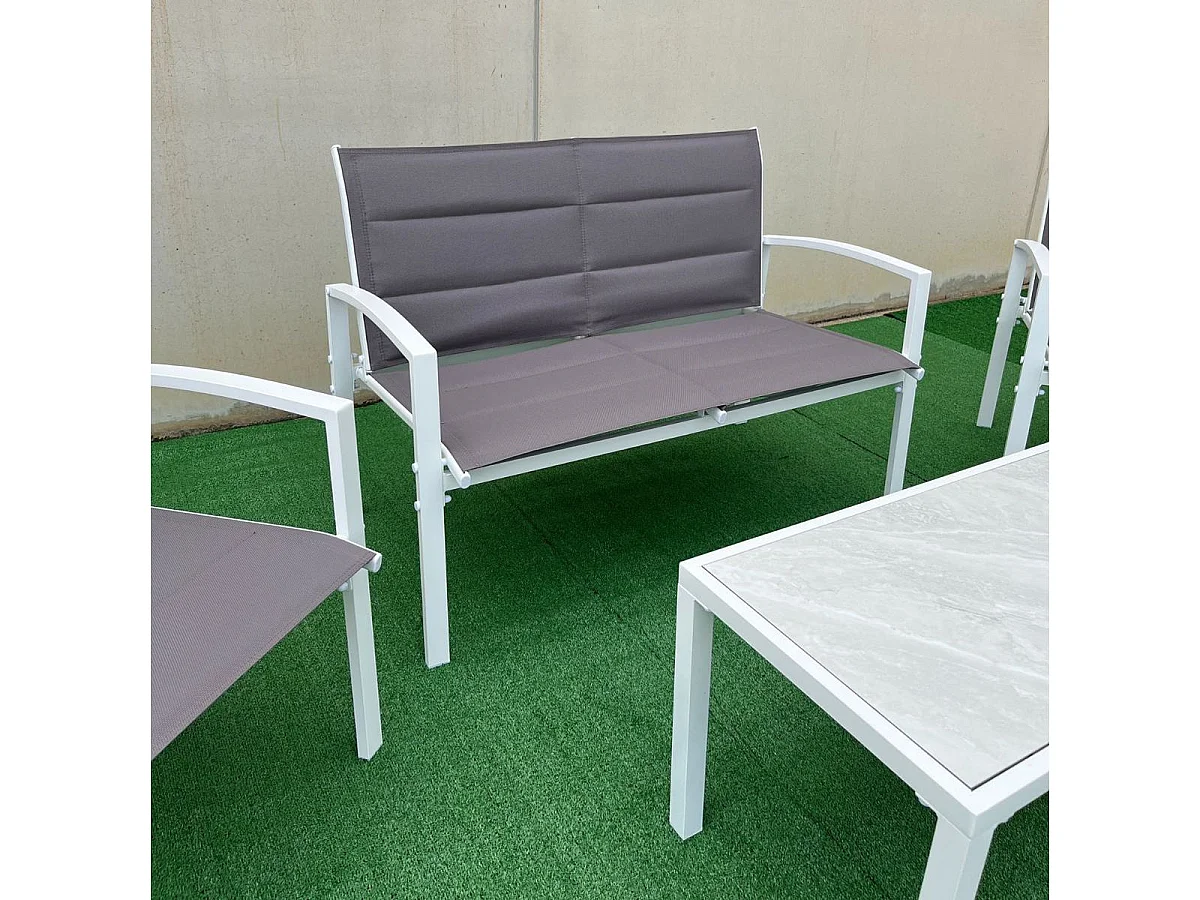 Conjunto de jardín Elba sofá doble + 2 sillas + mesa blanco/marrón