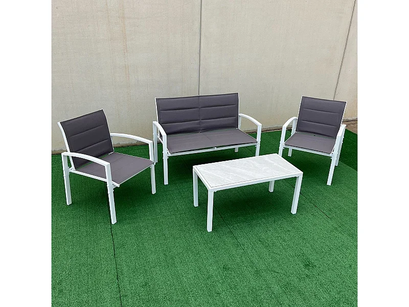 Conjunto de jardín Elba sofá doble + 2 sillas + mesa blanco/marrón