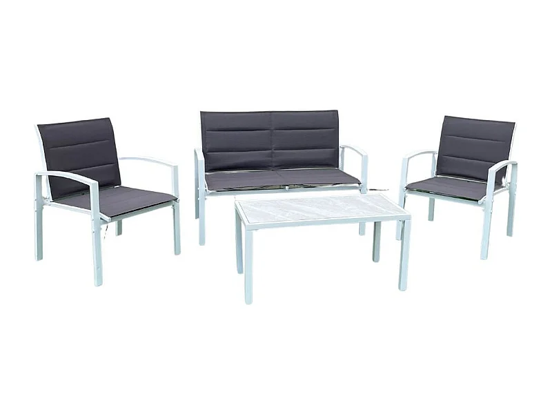 Conjunto de jardín Elba sofá doble + 2 sillas + mesa blanco/marrón