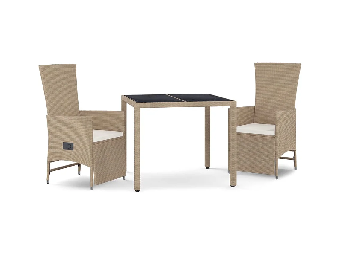 3-tlg. Garten-Essgruppe mit Kissen Beige Poly Rattan