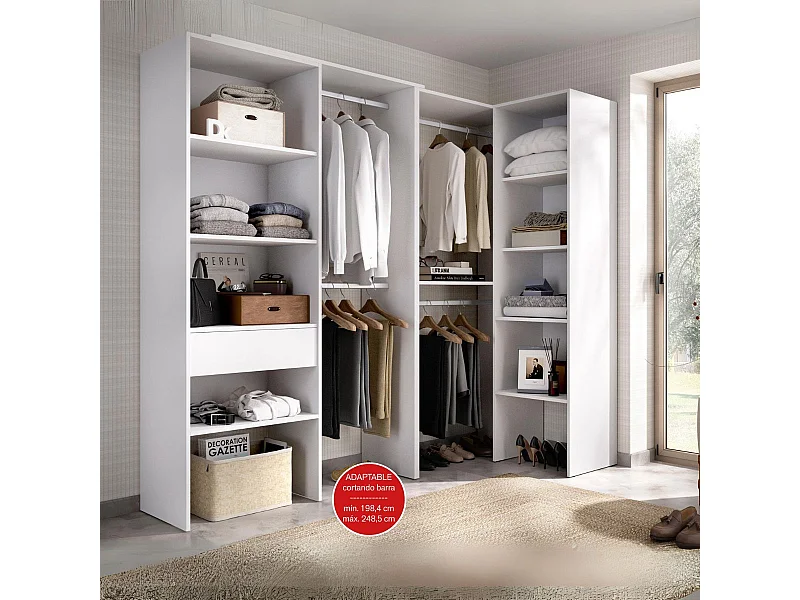 Armario vestidor Suit 2 módulos + 2 columnas + 4 barras blanco 187x248,5-198,5x79,5 cm