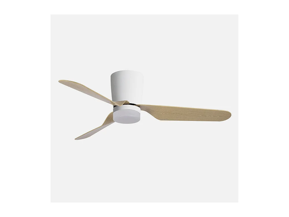 Ventilador LED blanco/haya, 6 vel., con mando, memoria y temporizador