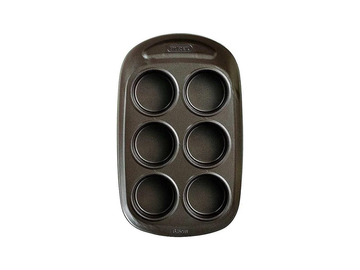 Moule a muffin - PYREX - 1452001 - Rond - Acier carbone - Antiadhésif - 6 cavités