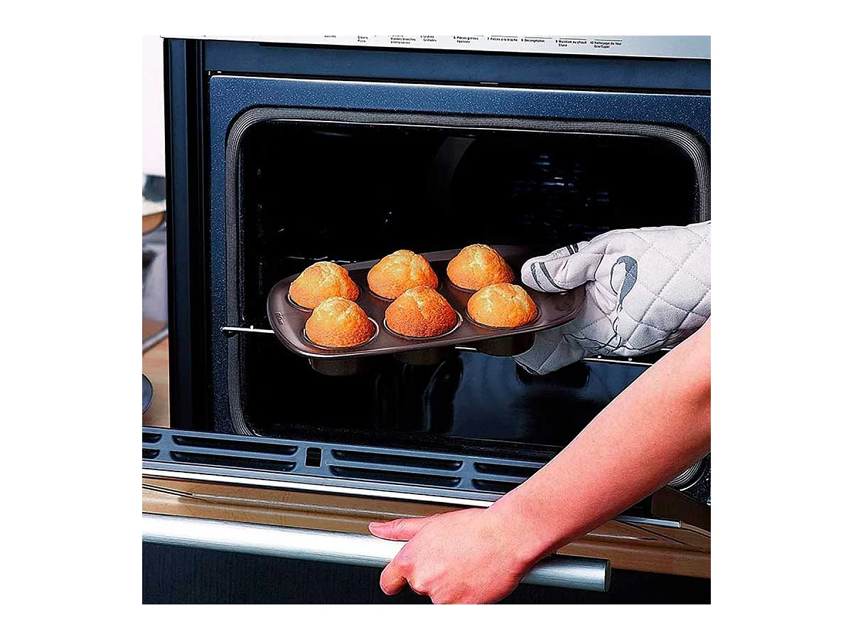 Moule a muffin - PYREX - 1452001 - Rond - Acier carbone - Antiadhésif - 6 cavités