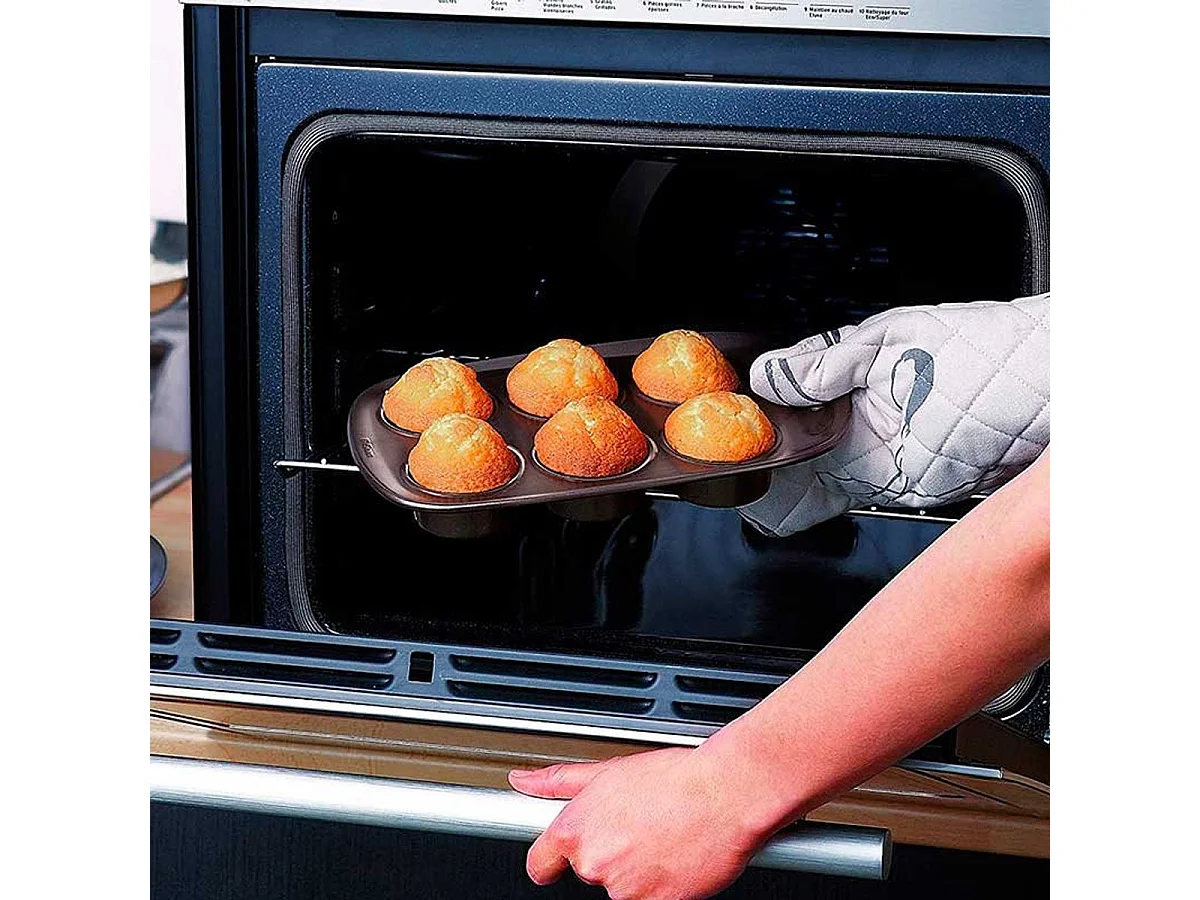 Molde de magdalenas Asimetría Pyrex 6 huecos antiadherente inox 5x18x29 cm