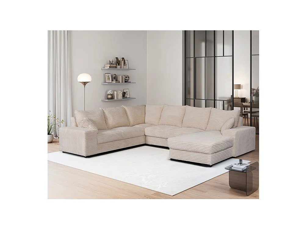 Canapé panoramique droit Diana velours beige