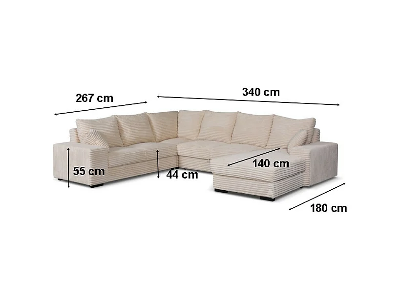 Canapé panoramique droit Diana velours beige