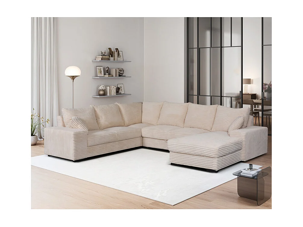 Canapé panoramique droit Diana velours beige