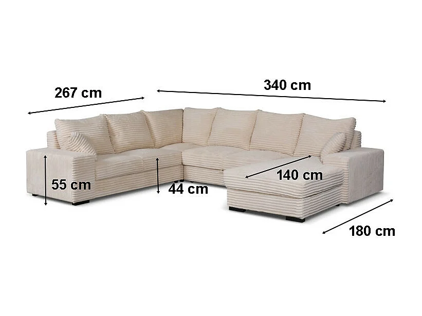 Canapé panoramique droit Diana velours beige