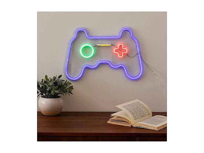 Lampe Murale Néon LED "Manette de Jeu" 41cm Bleu