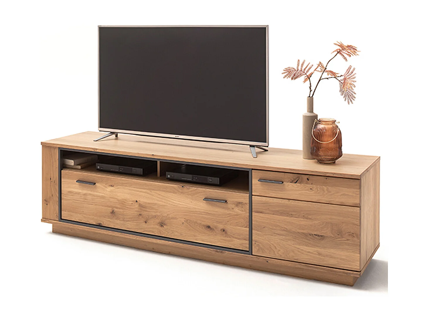 Meuble TV coloris chêne noueux - Longueur 210 x Hauteur 61 x Profondeur 50 cm