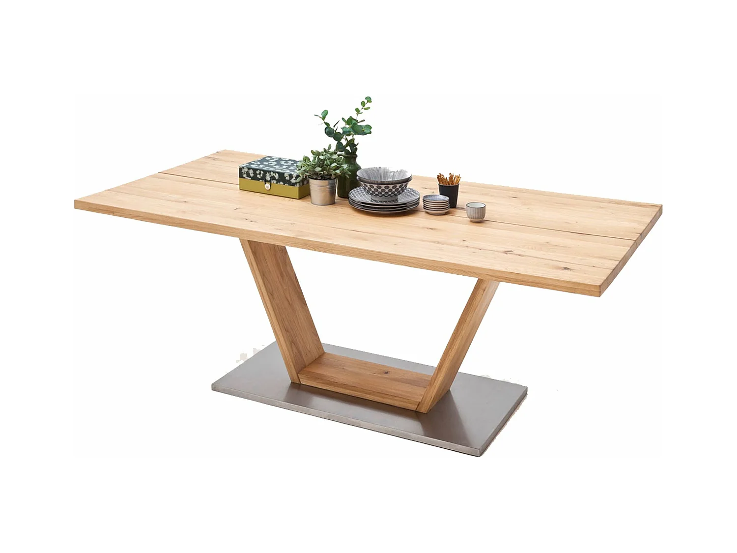 Table à manger en bois massif avec dessus en V - L.180 x H.77 x P.90 cm