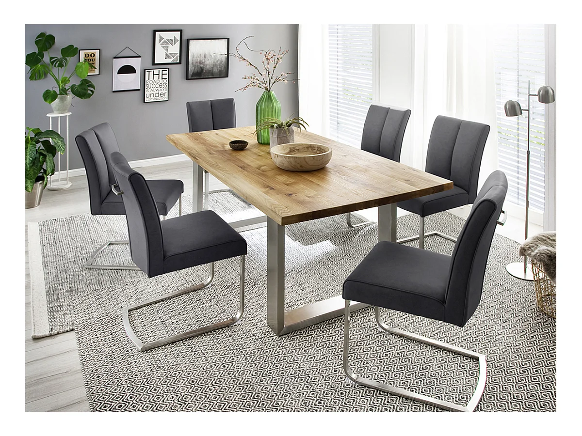 Table à manger en bois massif bord droit, 2 pieds en U - L.200 x H.77 x P.100 cm