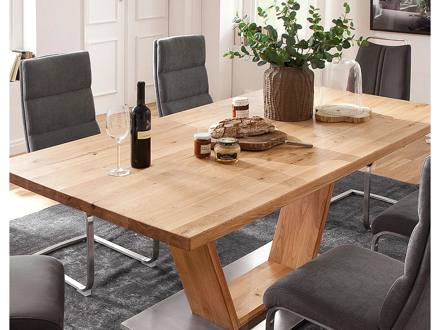 Table à manger en chêne massif huilé avec bord droit - L.220 x H.77 x P.100 cm