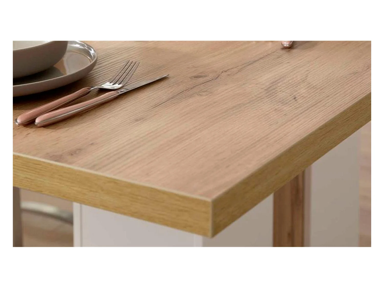 Table à manger en bois coloris blanc/chêne wotan - L.160 x H.77 x P.90 cm