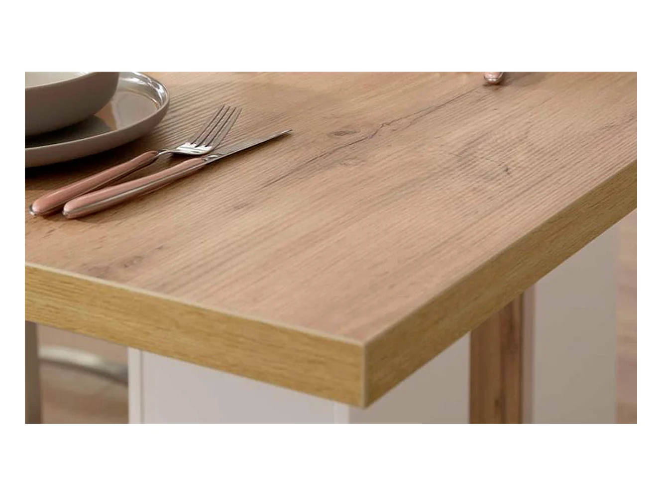 Table à manger en bois coloris blanc/chêne wotan - L.160 x H.77 x P.90 cm