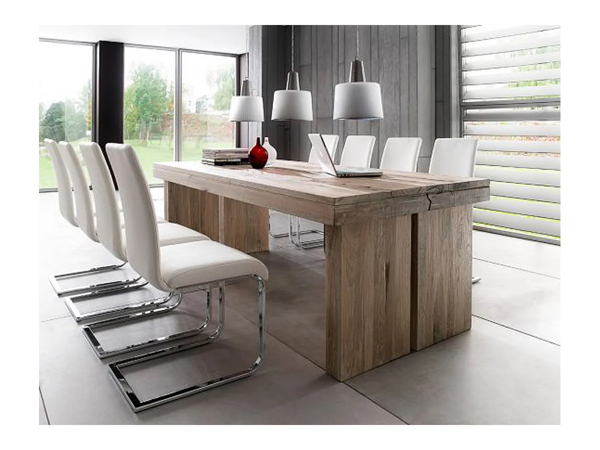 Table à manger rectangulaire en chêne chaulé laqué - L.180 x H.76 x P.90 cm