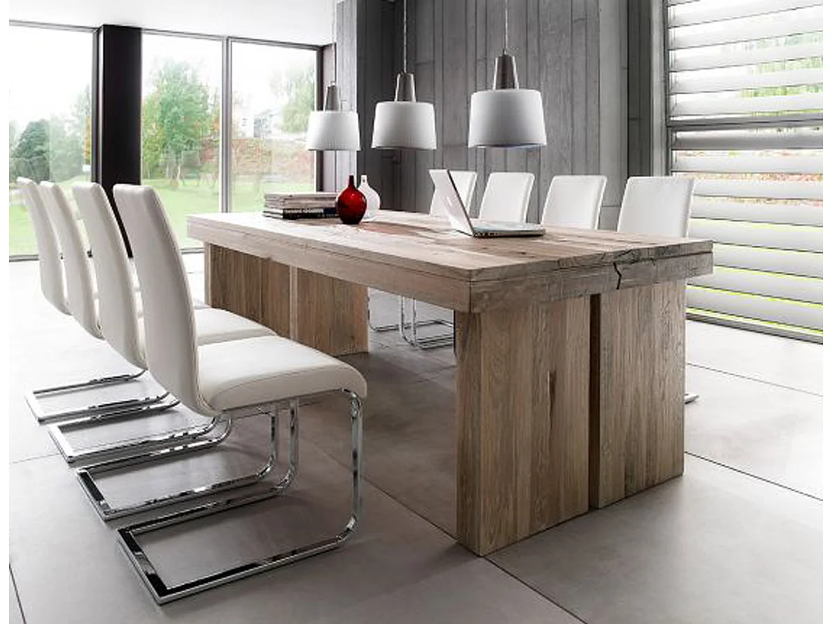 Table à manger rectangulaire en chêne chaulé laqué - L.180 x H.76 x P.90 cm