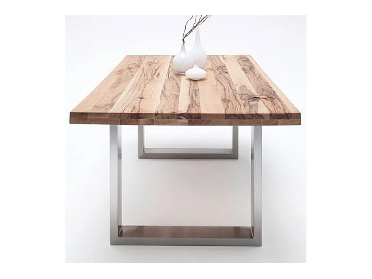 Table à manger en chêne sauvage, laqué mat massif - L.260 x H.76 x P.100 cm