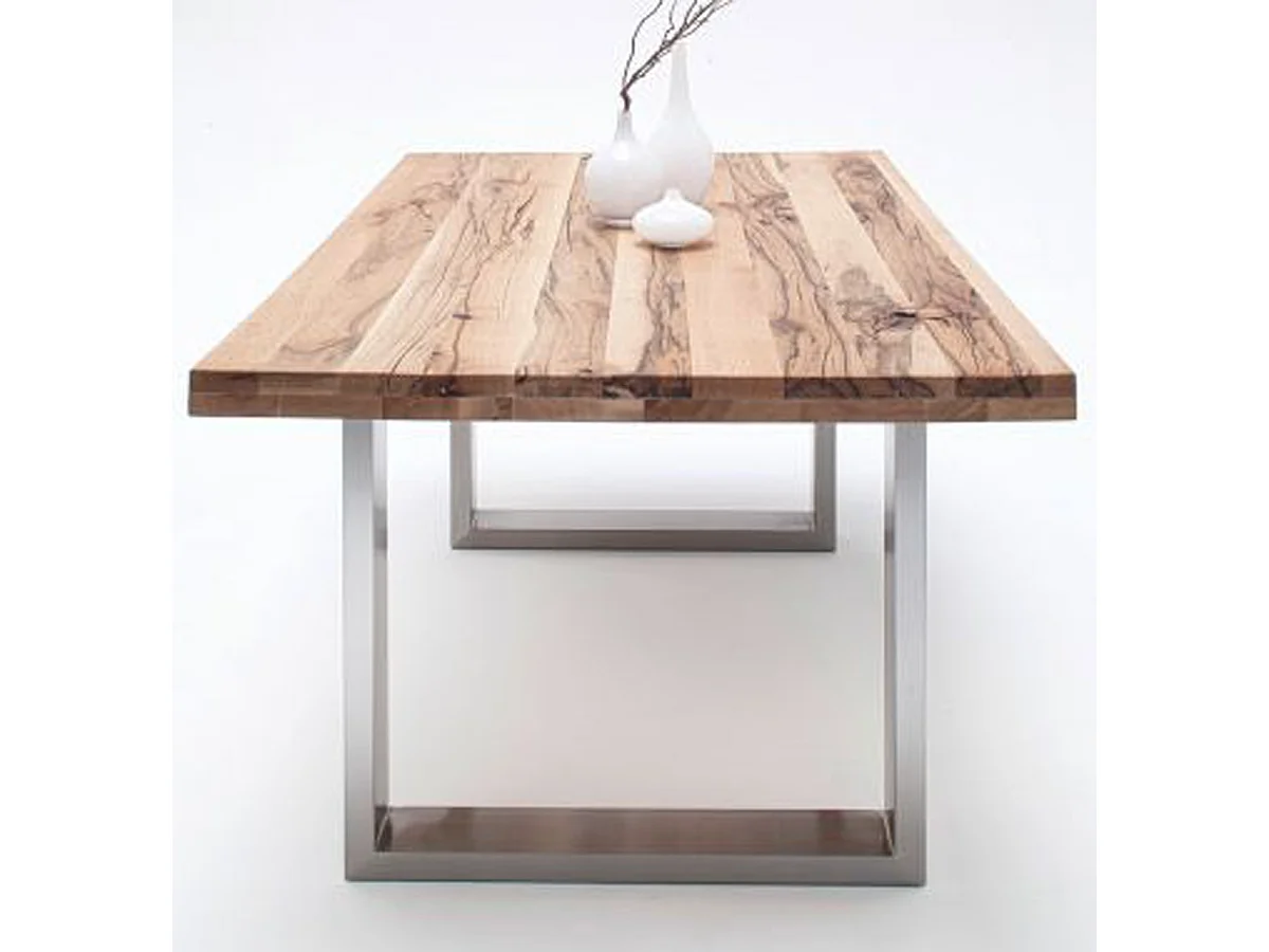 Table à manger en chêne sauvage, laqué mat massif - L.260 x H.76 x P.100 cm