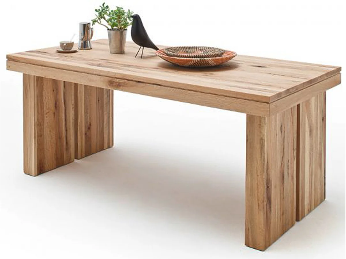 Table à manger rectangulaire en chêne sauvage laqué mat massif - L.180 x H.76 x P.90 cm