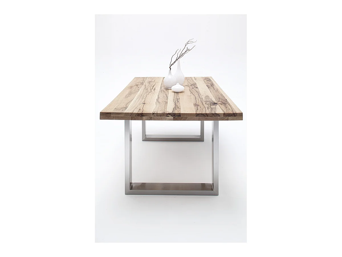 Table à manger, table de repas coloris chêne blanchis , pieds en acier inoxydable - Longueur 200 x Hauteur 76 x Profondeur 100 cm