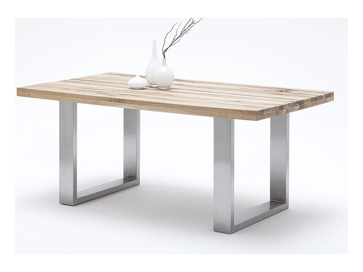 Table à manger, table de repas coloris chêne blanchis , pieds en acier inoxydable - Longueur 200 x Hauteur 76 x Profondeur 100 cm