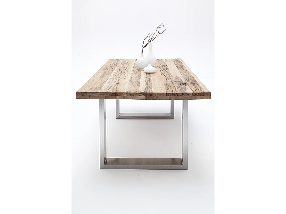 Table à manger, table de repas coloris chêne blanchis , pieds en acier inoxydable - Longueur 200 x Hauteur 76 x Profondeur 100 cm