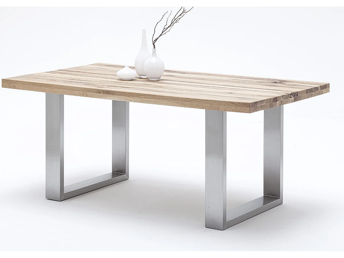 Table à manger, table de repas coloris chêne blanchis , pieds en acier inoxydable - Longueur 200 x Hauteur 76 x Profondeur 100 cm