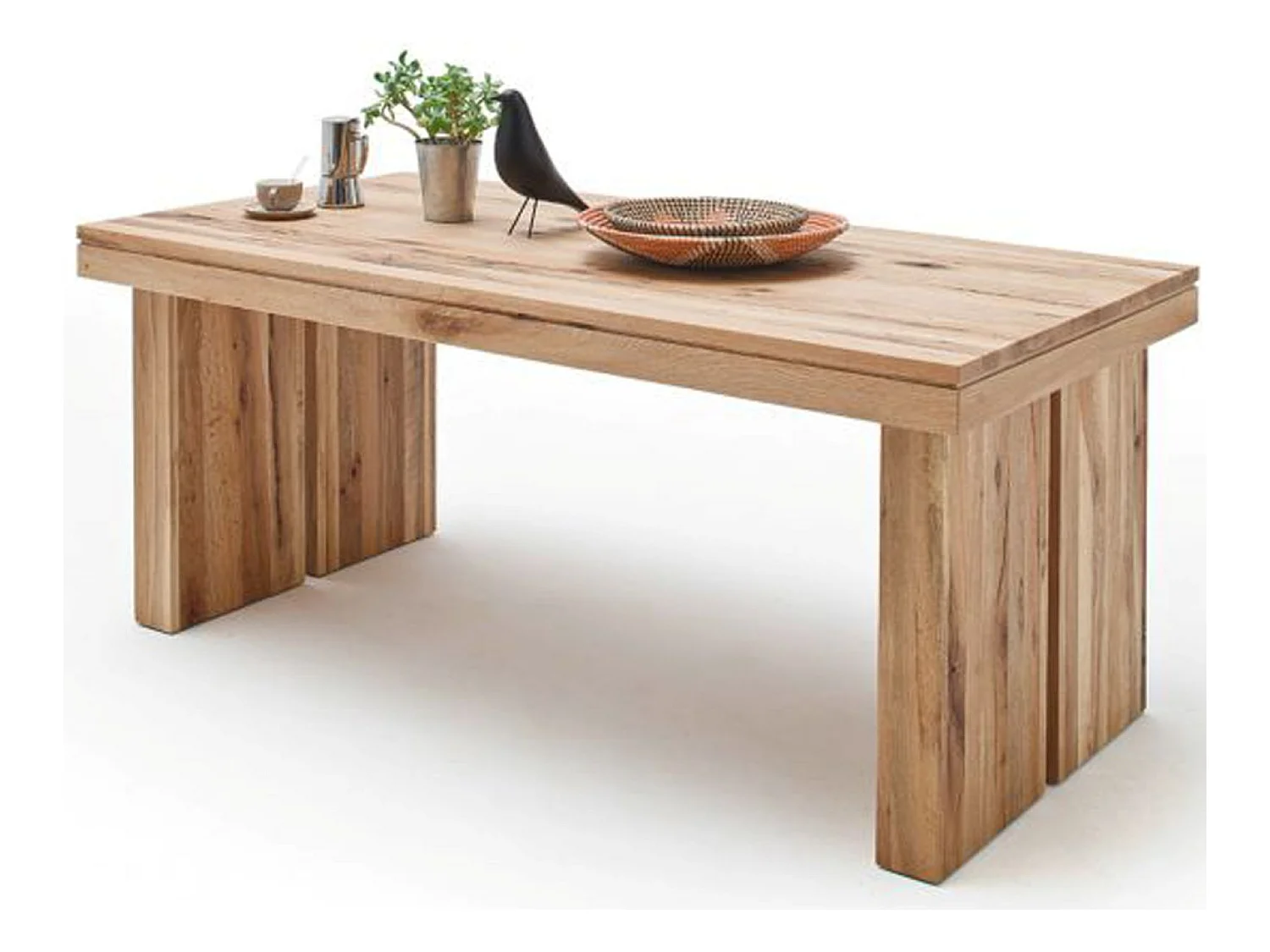 Table à manger rectangulaire en chêne sauvage laqué mat massif - L.220 x H.76 x P.100 cm