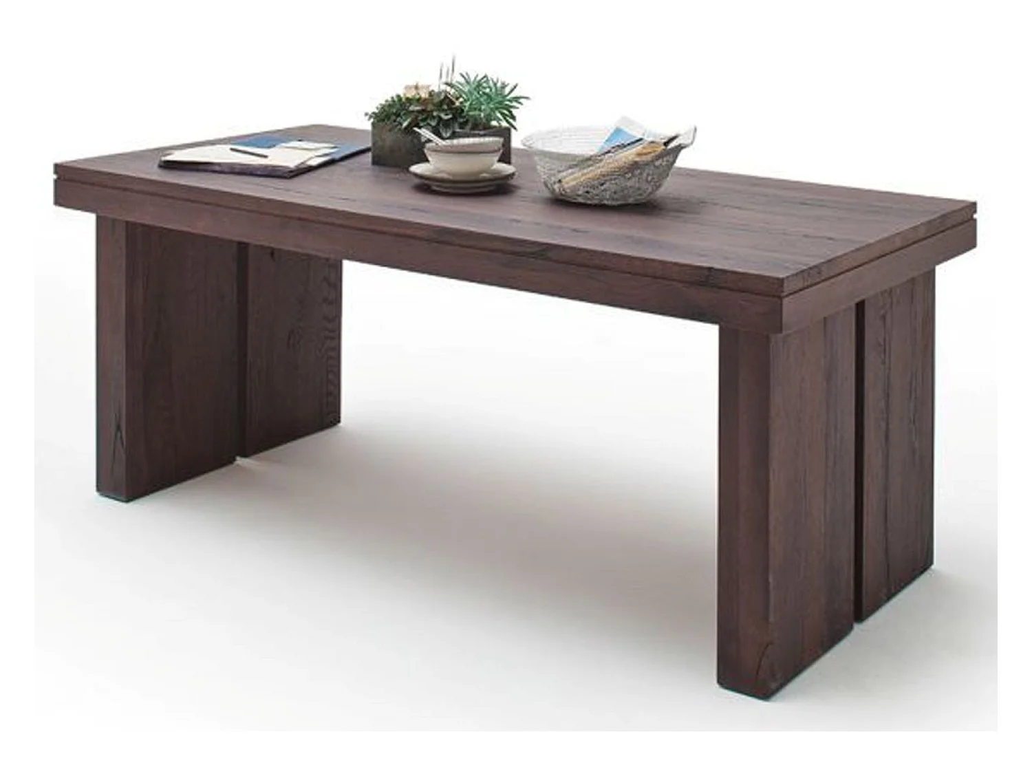 Table à manger rectangulaire en chêne massif patiné laqué mat - L.260 x H.76 x P.100 cm