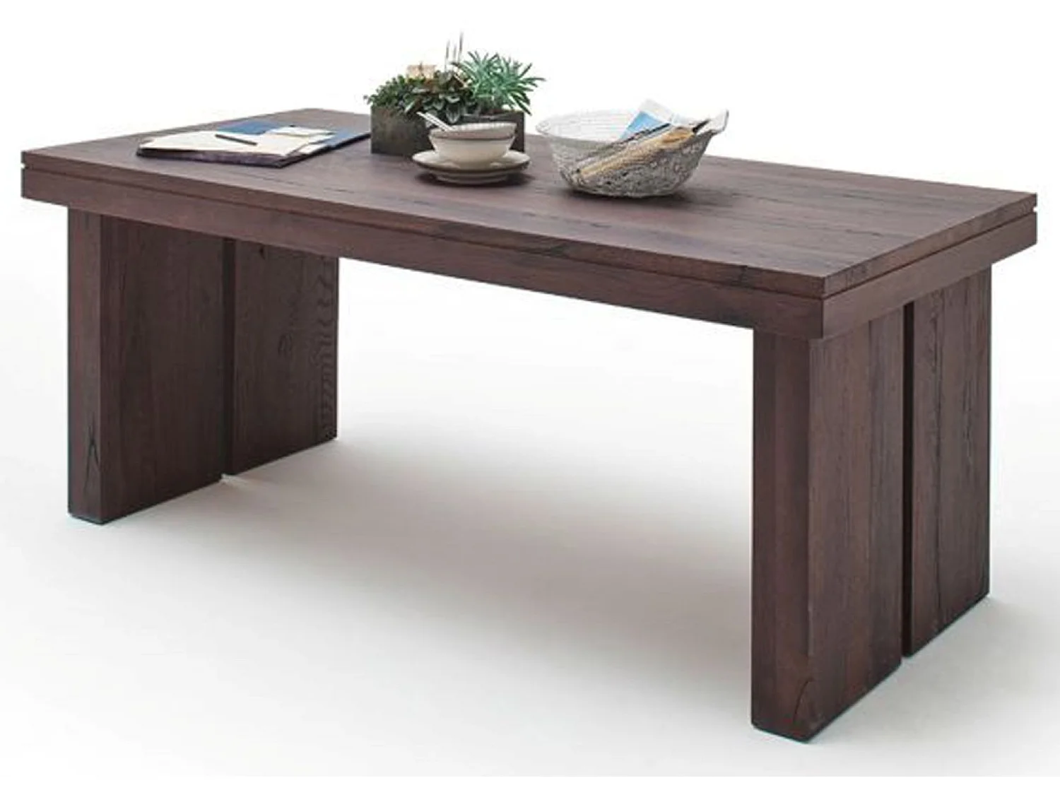 Table à manger rectangulaire en chêne massif patiné laqué mat - L.260 x H.76 x P.100 cm