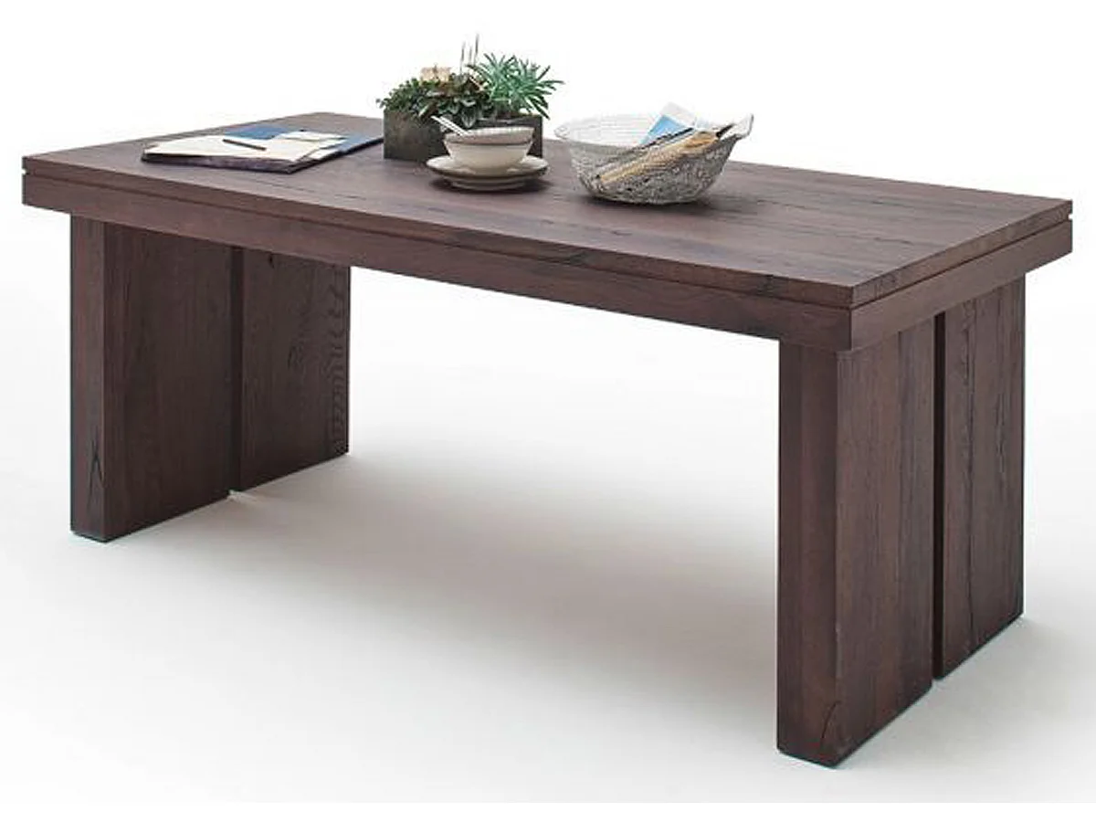 Table à manger rectangulaire en chêne massif patiné laqué mat - L.260 x H.76 x P.100 cm